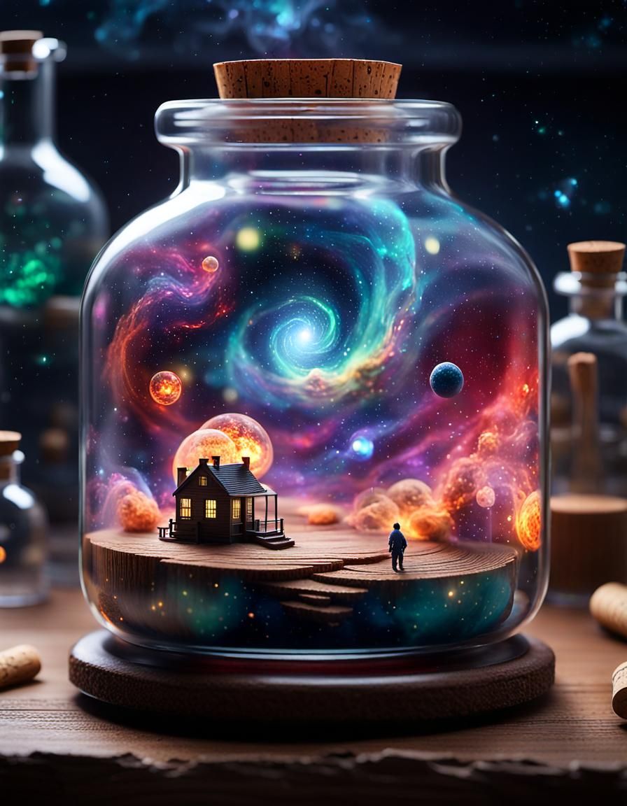 Mystical Galaxy Nebula in Flask, Photorealistic