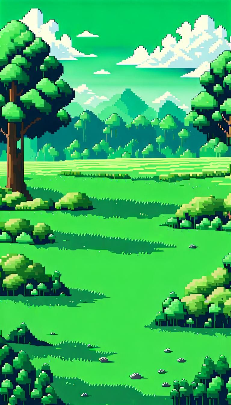 Cute 8-bit Pixel Art Green Field Scene