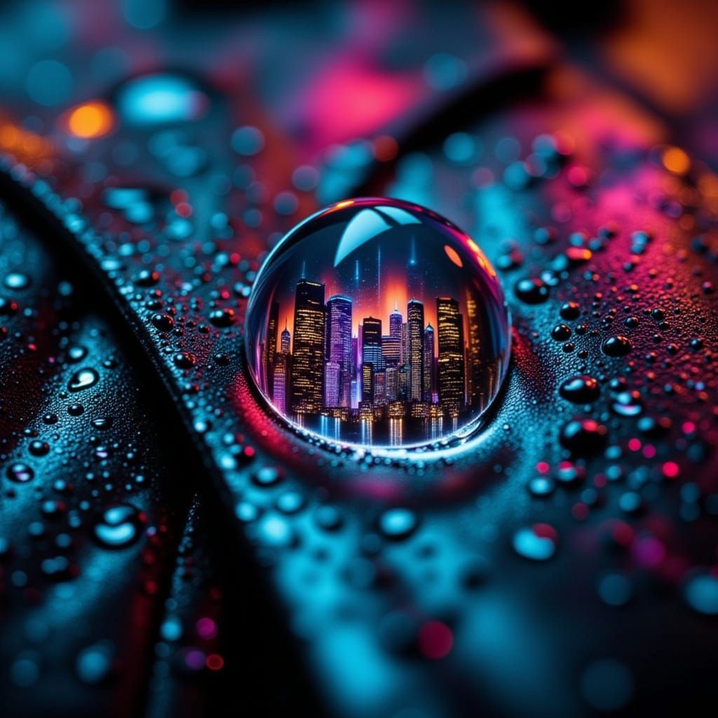 Reflective raindrop on a synth-leather jacket