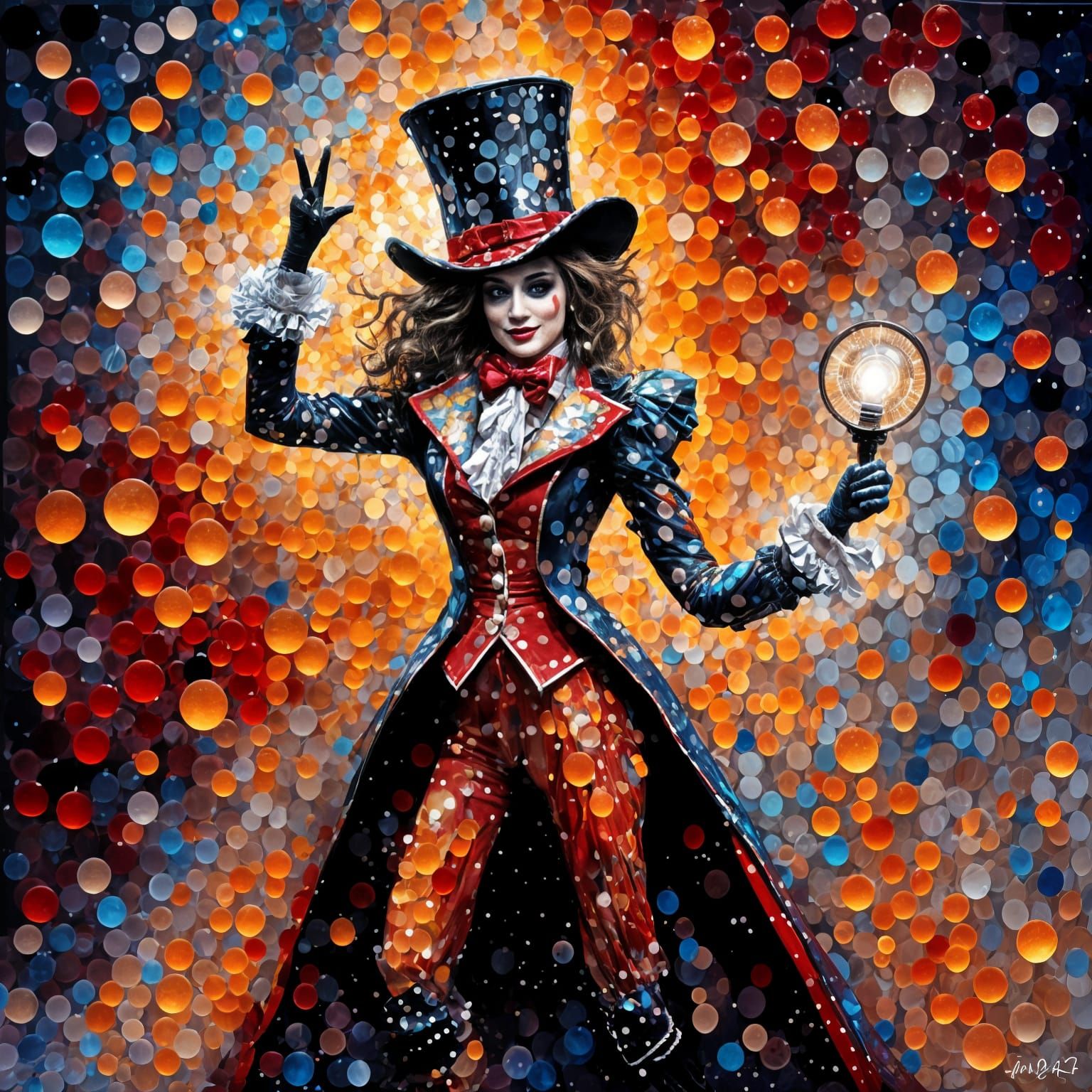 Female Circus Ringmaster in Abstract Pebble Art Style