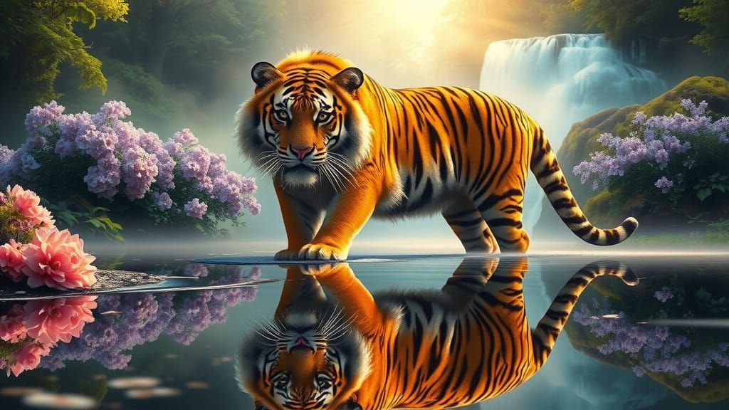 Cyberpunk Tiger in a Dreamlike Forest