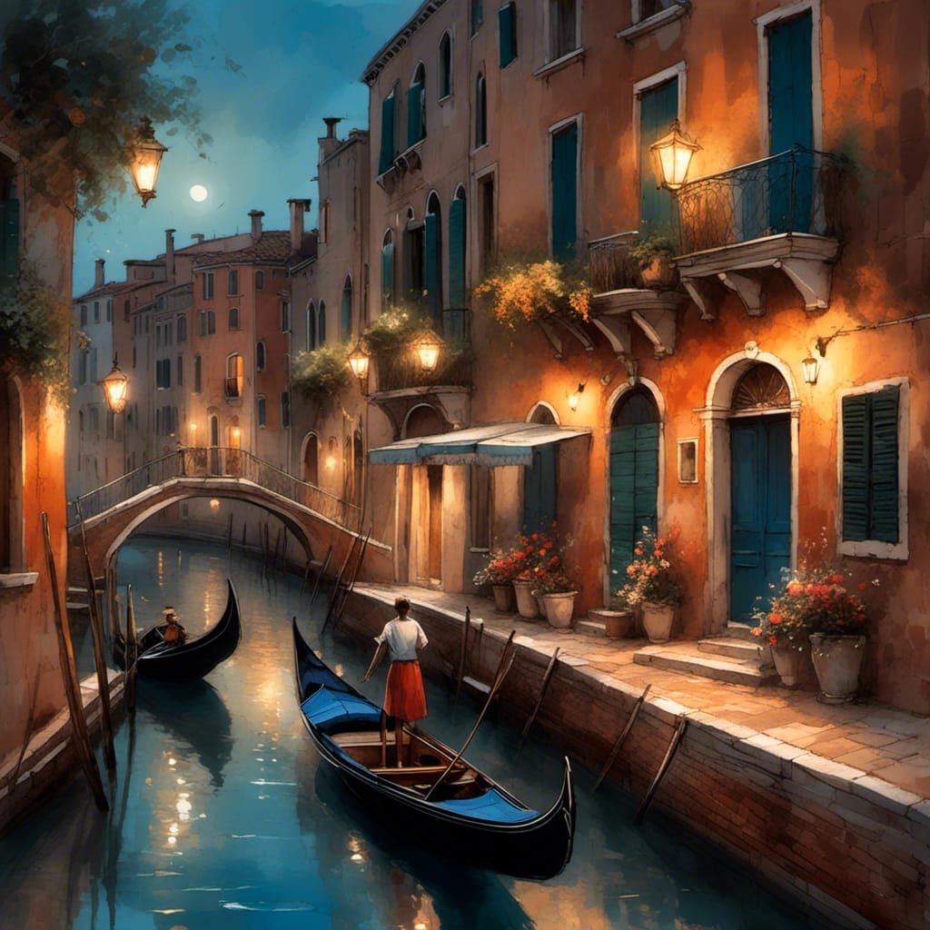 Venice Twilight Serenade with Violin in Dreamy Style
