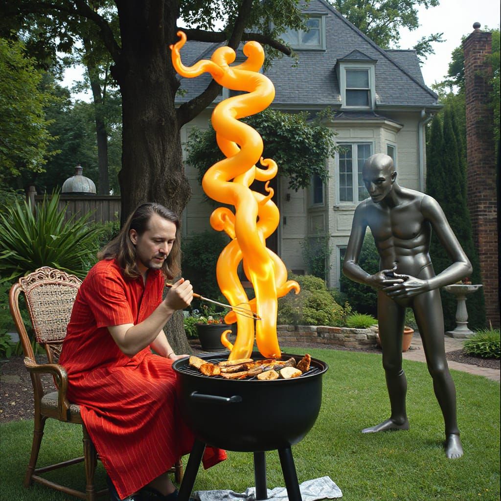 Surreal Garden Barbecue Inspired by Pop and Biomechanical Ar...
