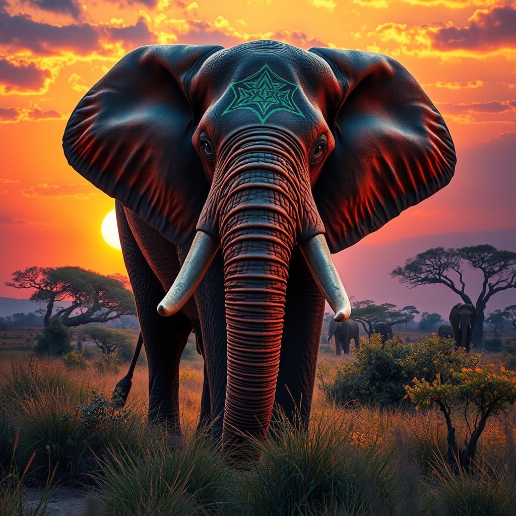 Elephant in Kenya with Glowing Markings as Matte Painting