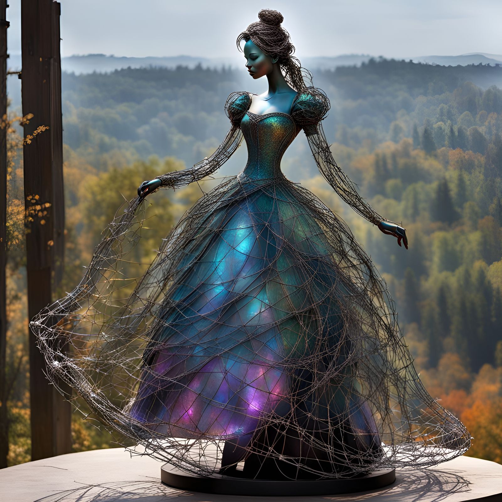 Barbed Wire Cinderella Sculpture in Castle Tower