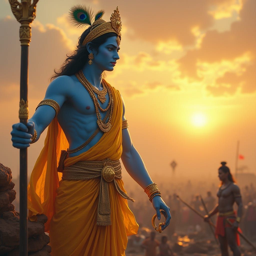 Divine Lord Krishna Preaches on Kurukshetra Battlefield