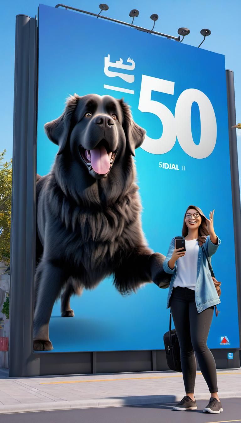 Girl and Dog Selfie Celebrating 50K, 3D Digital Art