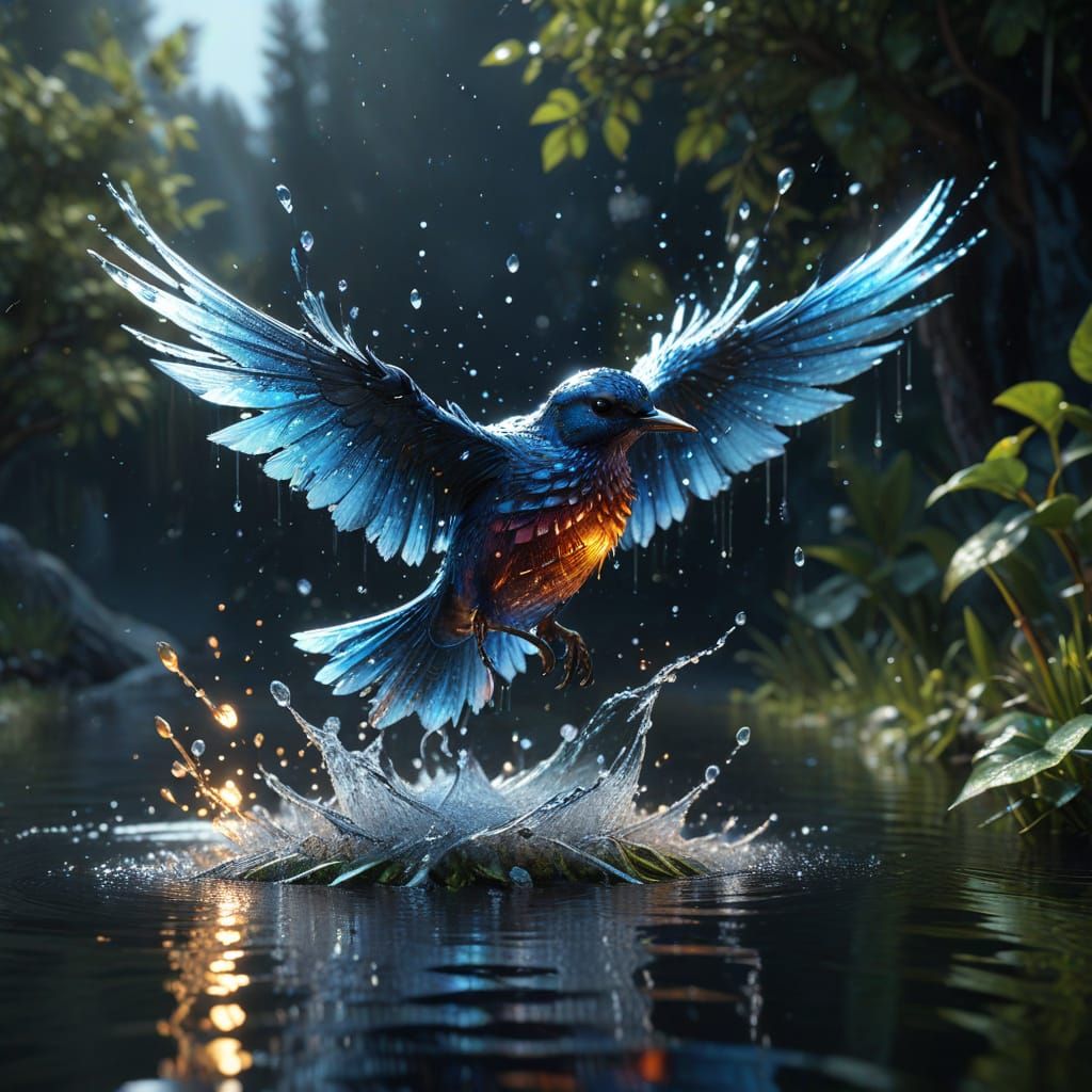 Translucent Water Bird Emerges From Lake