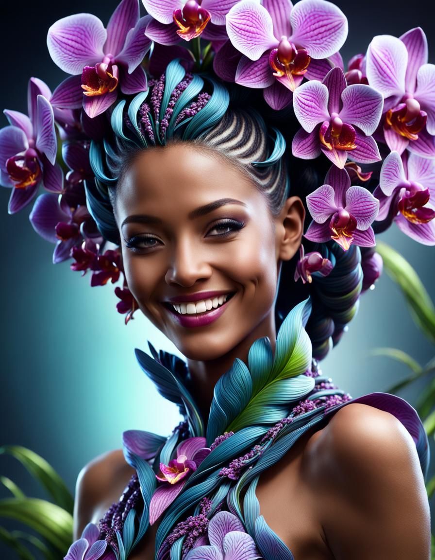 Orchid Hairstyle: Detailed Digital Art Portrait