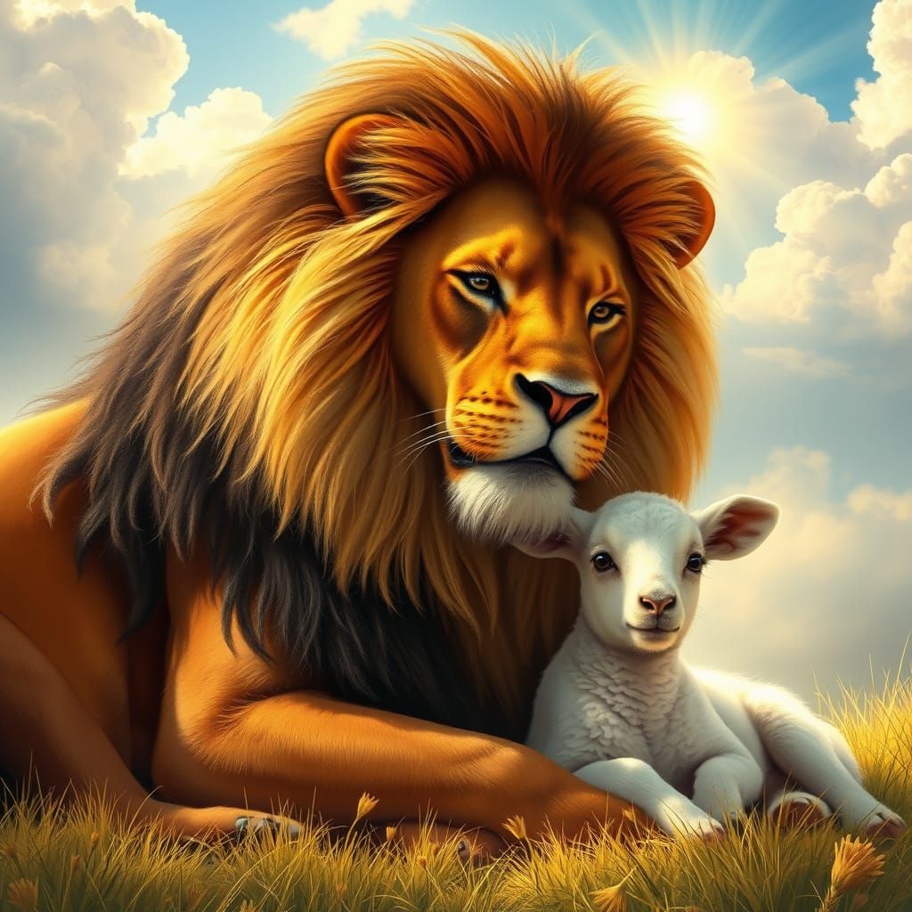 Lion and Lamb in Heavenly Sunshine