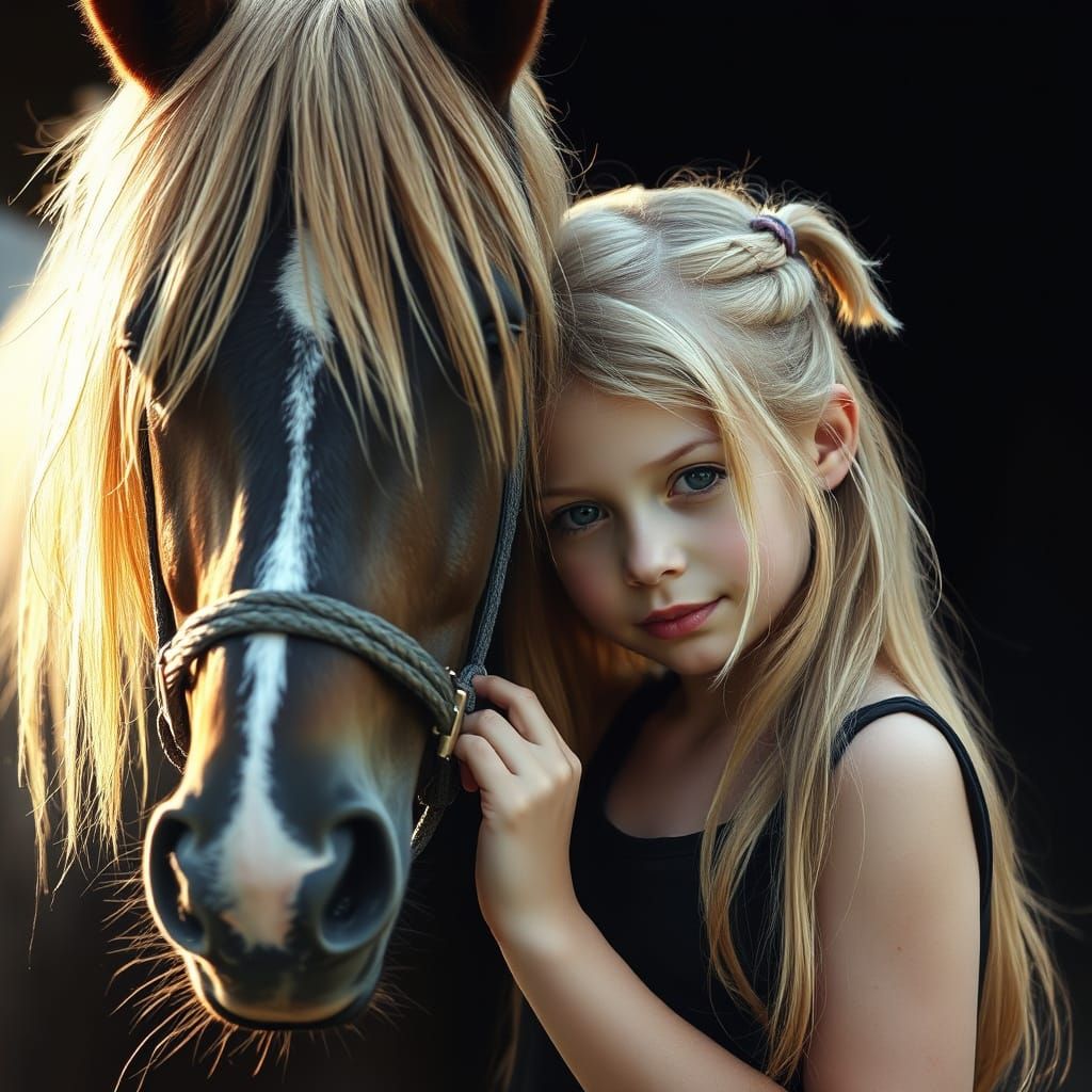 Girl and Horse: Dreamy, Ethereal Oil Painting