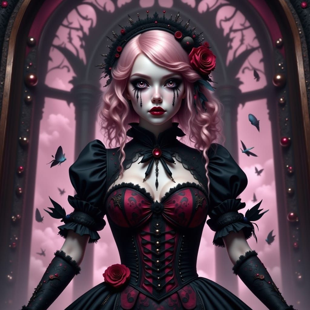 Pink-Eyed Gothic Girl: Digital Matte Painting