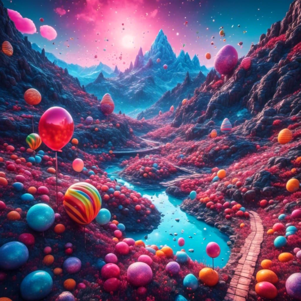 Whimsical Candyland in Hyperrealistic Digital Illustration