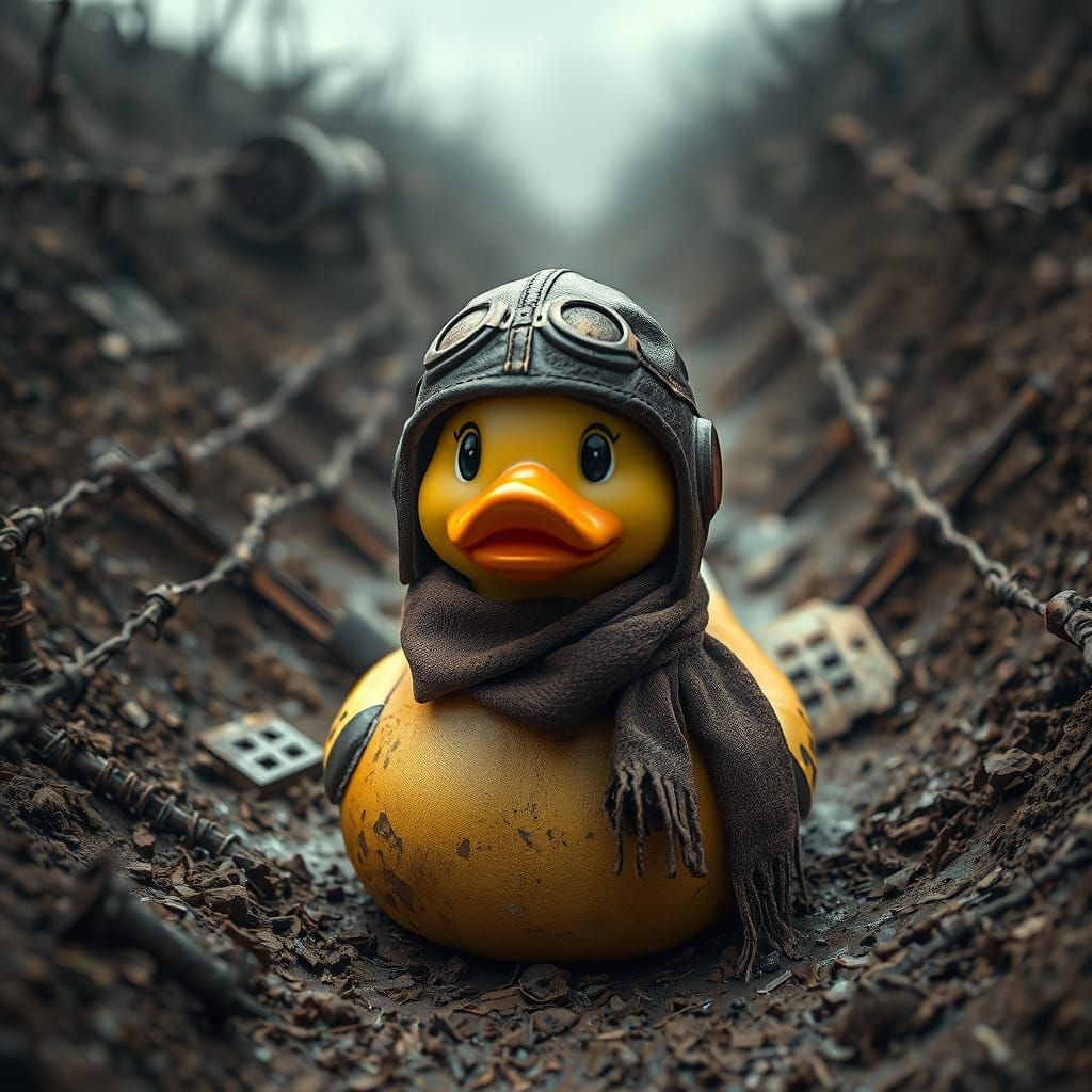 WWI Aviator Duck in Dystopian Wasteland Art