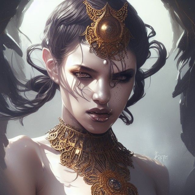 Beautiful Dark Sun Goddess in Gold Armor