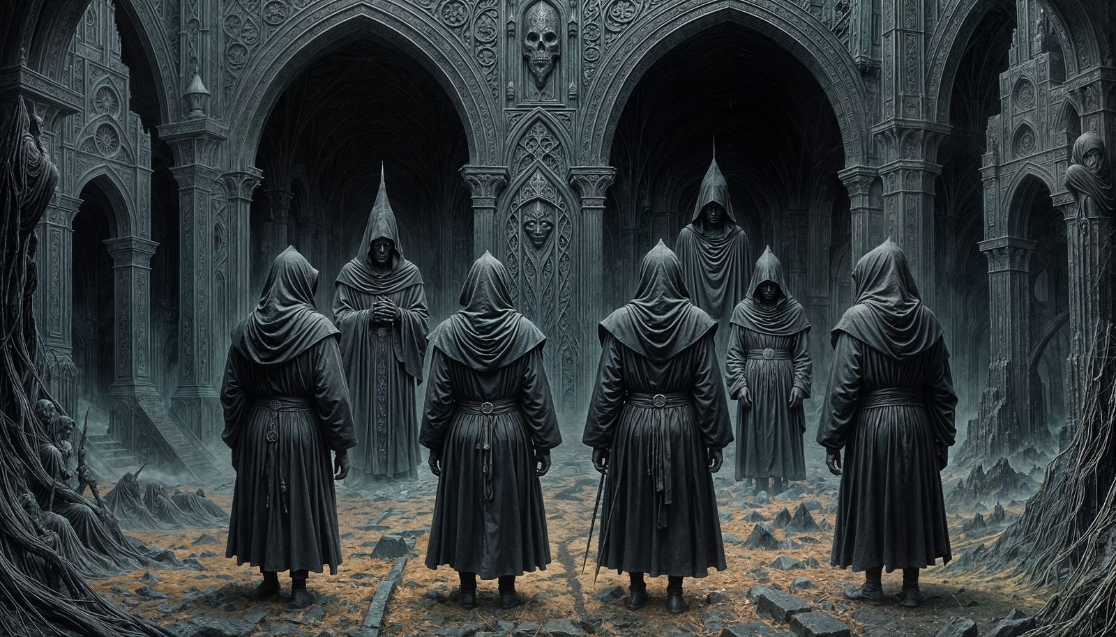 Dark Monks in Beksinski-Giger Style