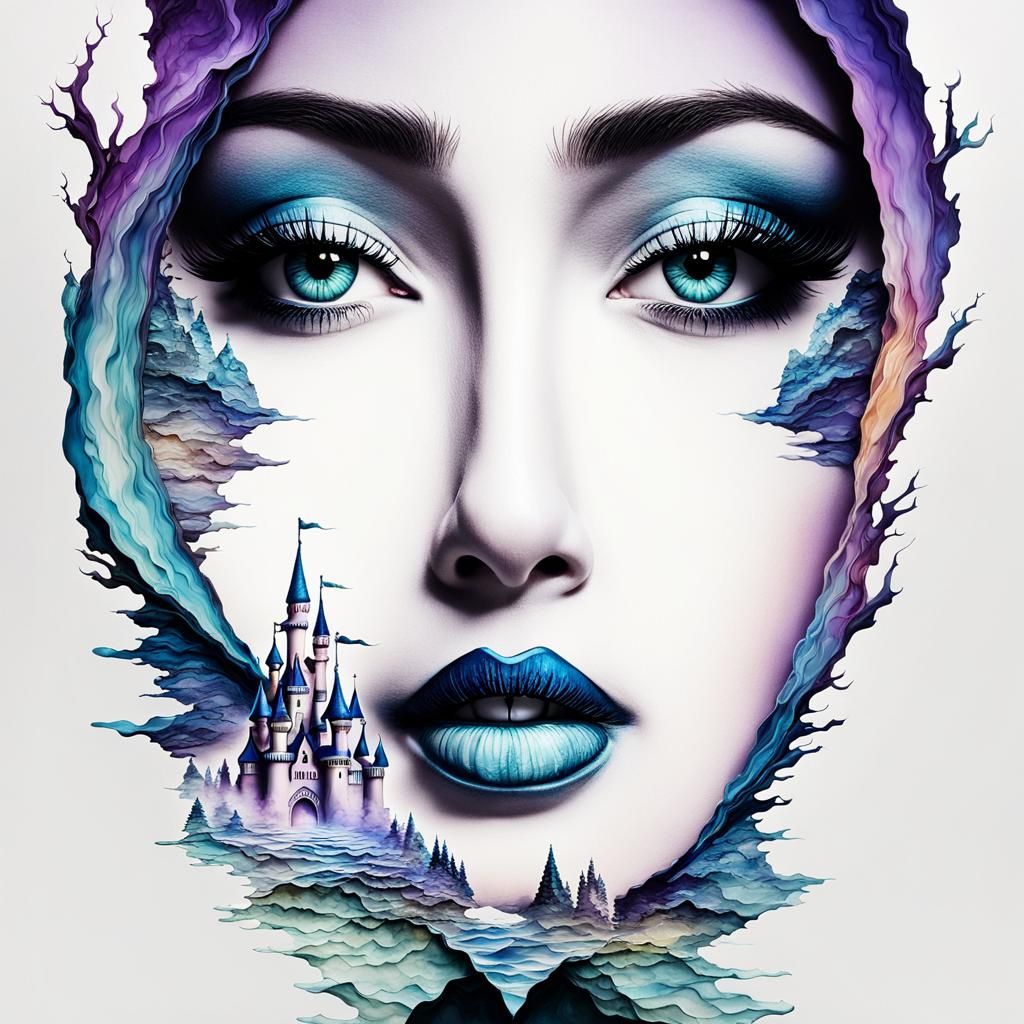 Fairytale Fantasy Castle Double Exposure Woman's Face