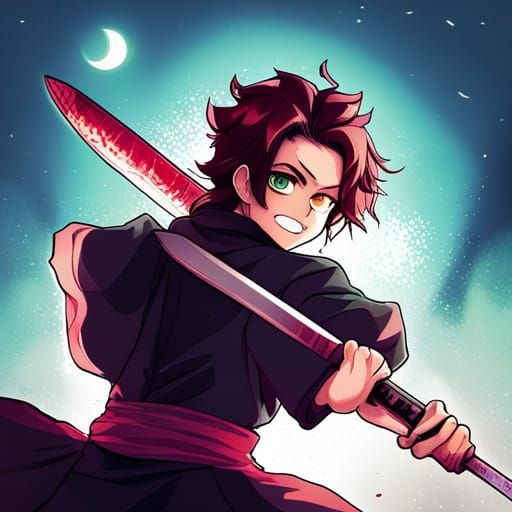 Uppermoon Demon Battles Tanjiro in Manga Style