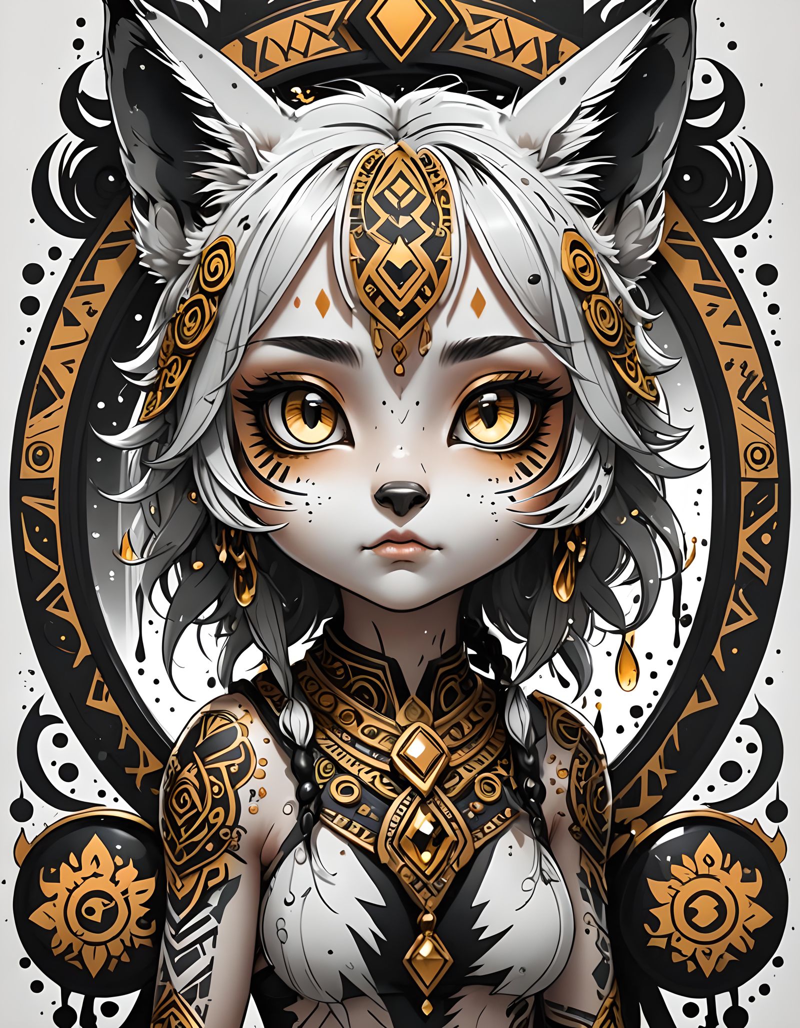 Cute Lynx Girl in Anime Oil Painting Style