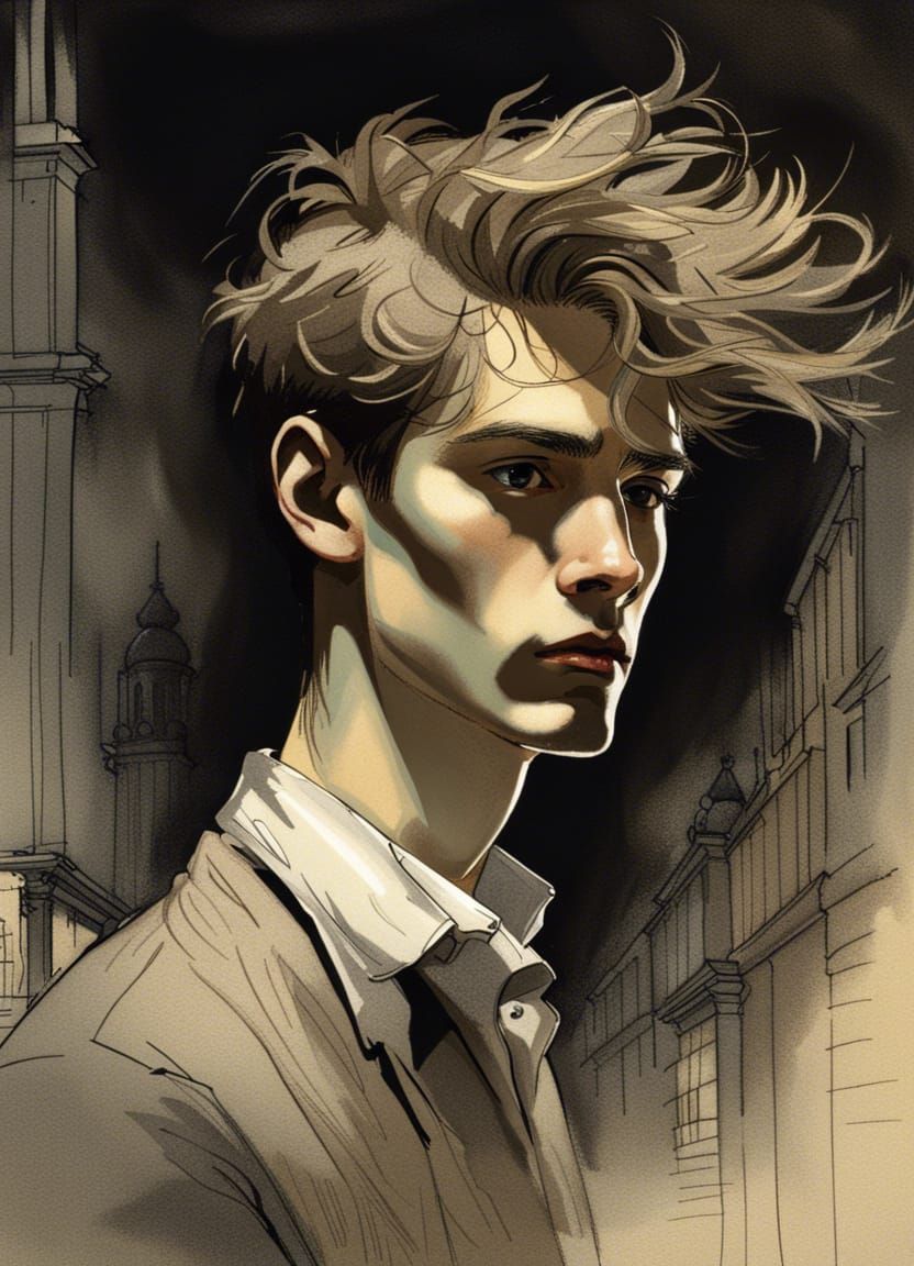 Elegant Young Man in London, Classic Illustration Style