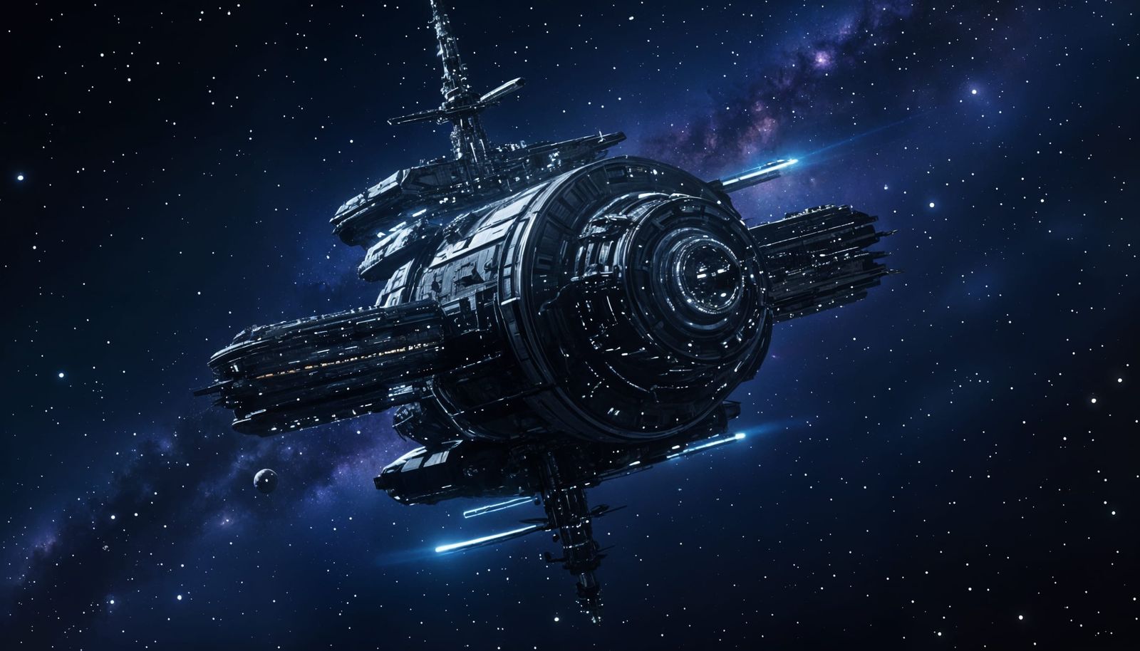 Alien Space Station Approaches Voyager Probe in Photorealist...