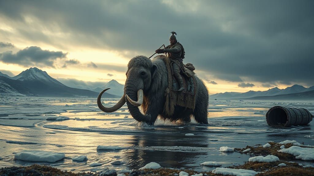 Colossal Mammoth Archer in Bleak Tundra Landscape