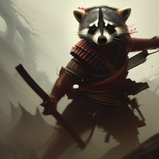 Samurai Raccoon Warrior: Dark Fantasy Concept Art