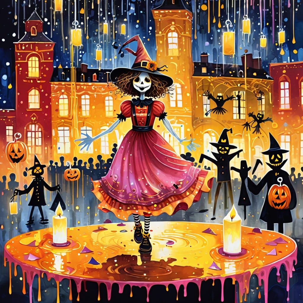 Art Nouveau Halloween Party with Scared Children