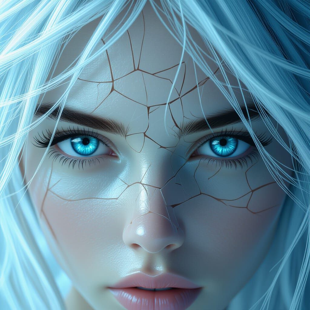 Shattered Porcelain Eyes with White Hair: Matte Painting