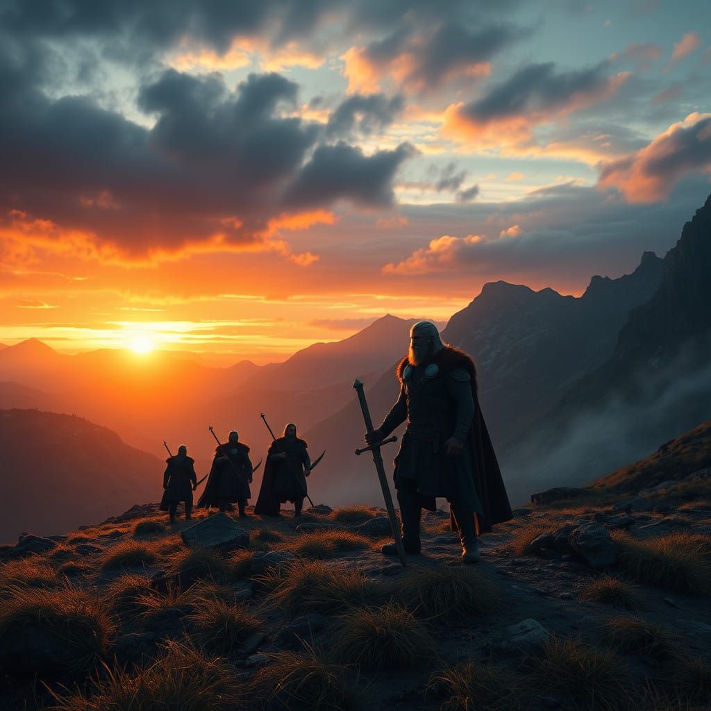 Thor in a Maximalist Digital Landscape Amidst Pictish Warrio...