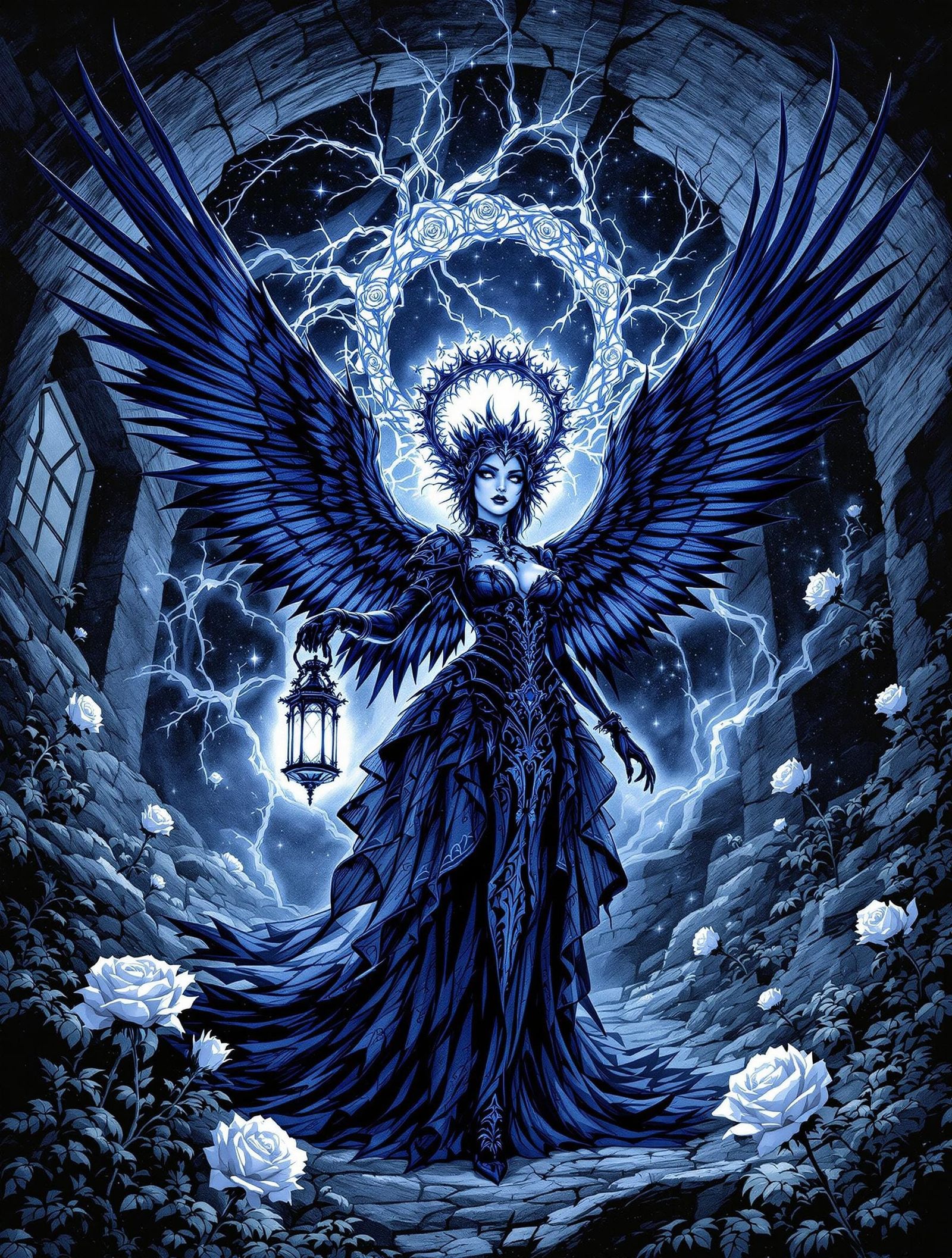 Twilight Fey Guardian with Cobalt Wings and Roses