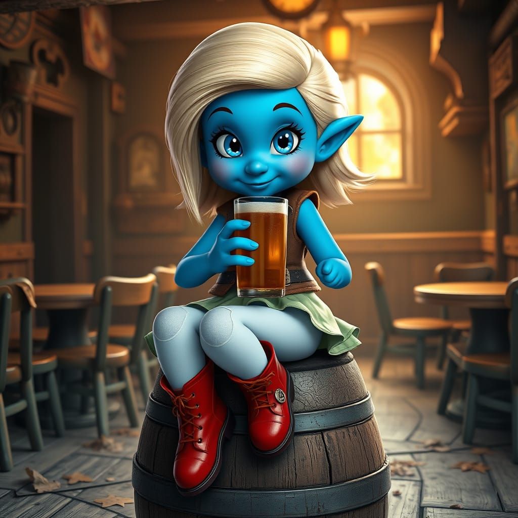Smurfette in Pub, Digital Fantasy Art Portrait