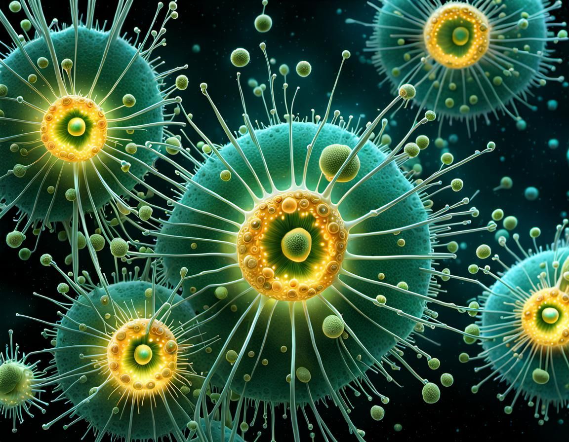 Detailed Microscopic View of Unicellular Amoebas