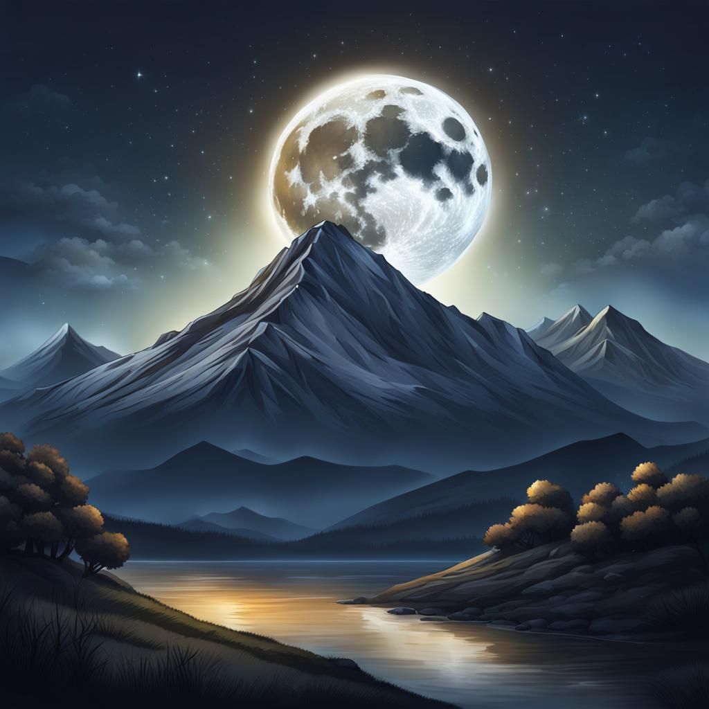 Shining Moon Ascends Behind Mountains