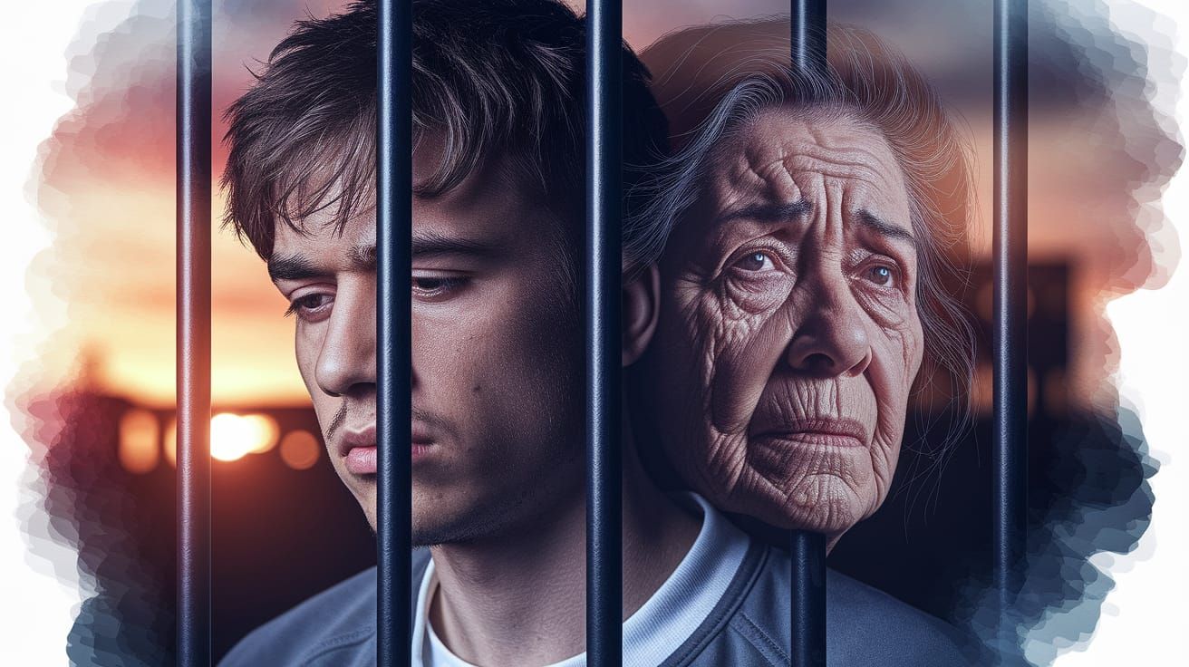 Sorrowful Portrait Behind Bars in Alcohol Ink Style