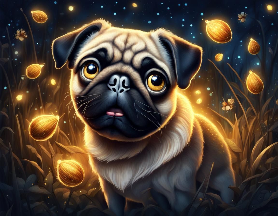 Adorable Pug with Magical Acorn in Whimsical Forest
