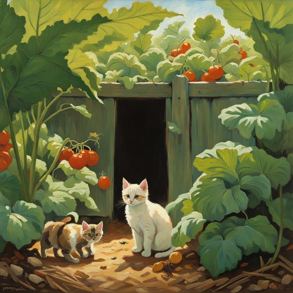 Kittens Hide From Rain in Miyazaki Style