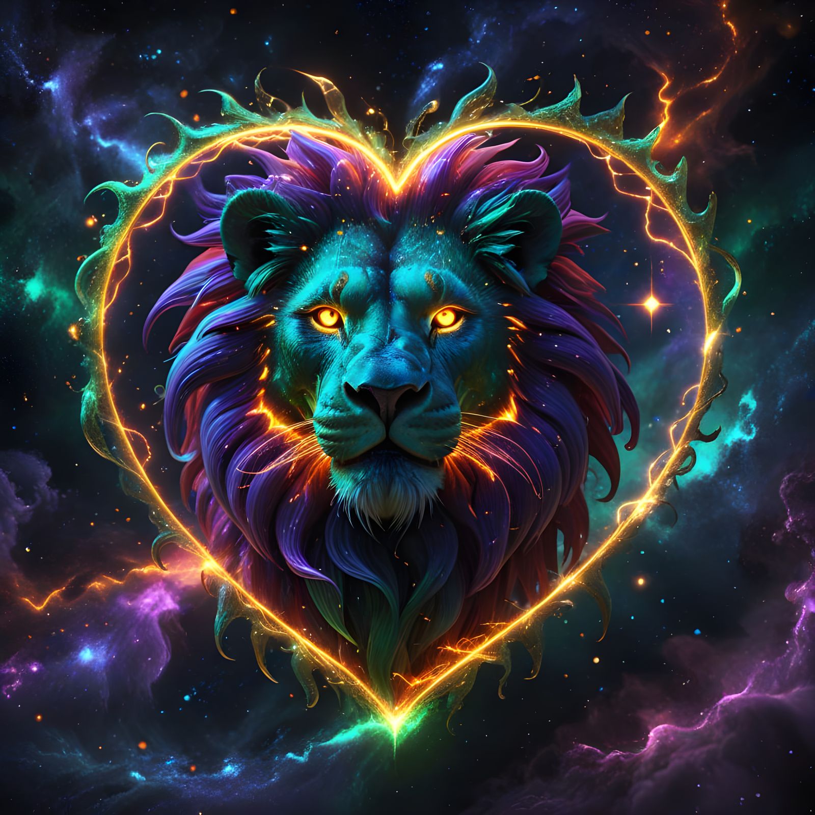 Radiant Energy Heart with Cosmic Dragon and Lion