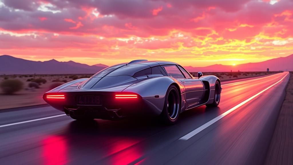 Fast Car at Sunset in Synthwave Neon Style