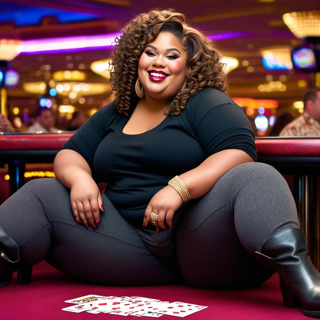 Curvy Woman Playing Blackjack in Casino