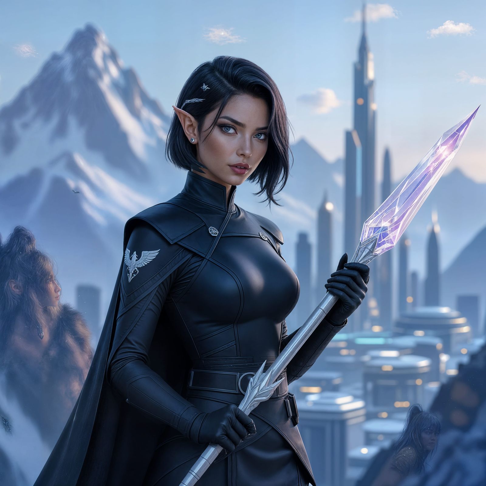 Drow Warrior in a Sci-Fi Romulan Metropolis