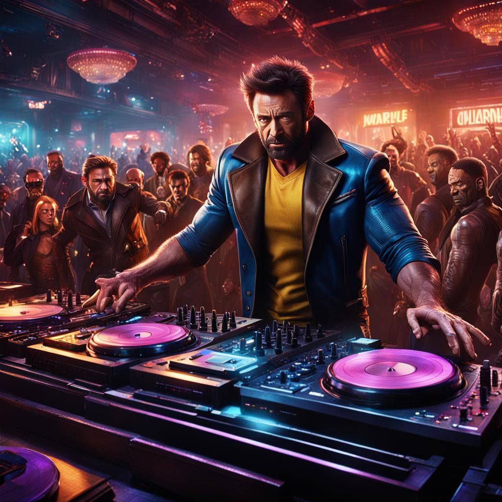 Wolverine DJing for Marvel Villains, Detailed Digital Art