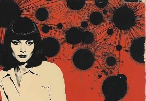 Retro Mod Fashion Model in Psychedelic Mini Skirts and Gogo...