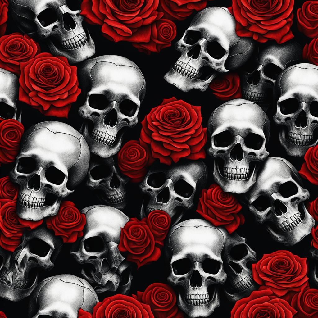 Repeating Skull and Rose Textile Pattern