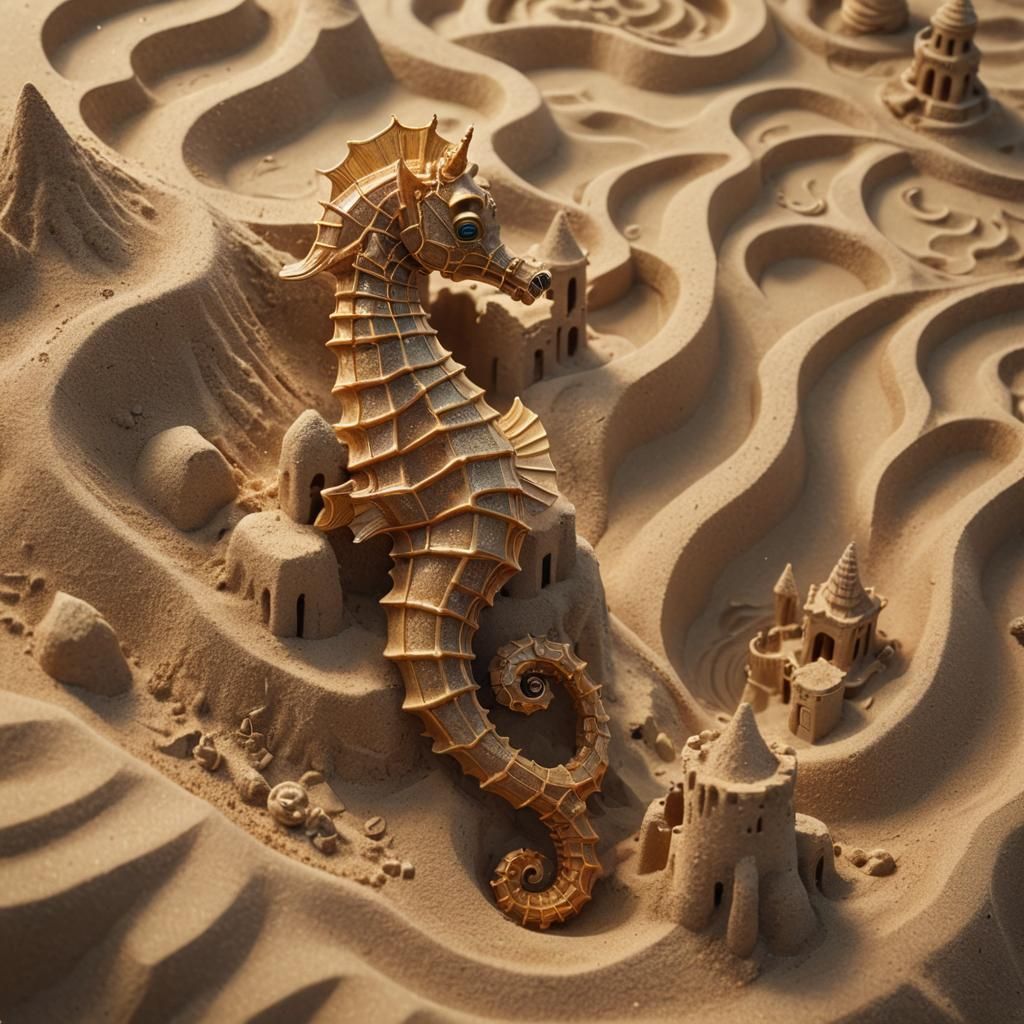 Anime Sand Seahorse and Castle in 3D