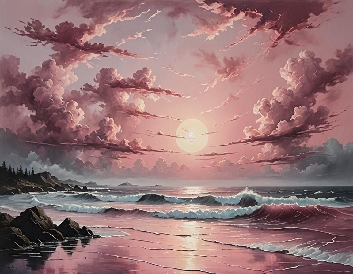 Pink Dawn Seascape in Bob Ross Style