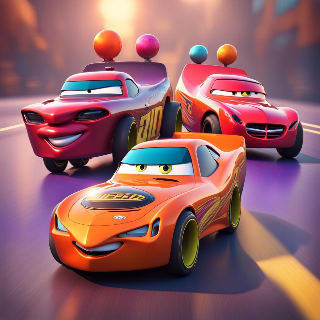 Funny Car Drag Race in Pixar Disney Style