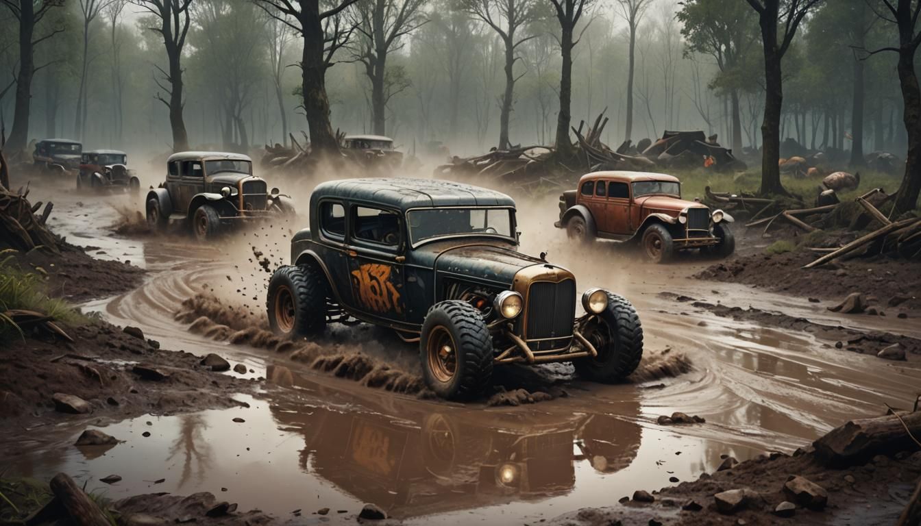 Retro Hotrods Off-Road Race: Detailed Matte Painting