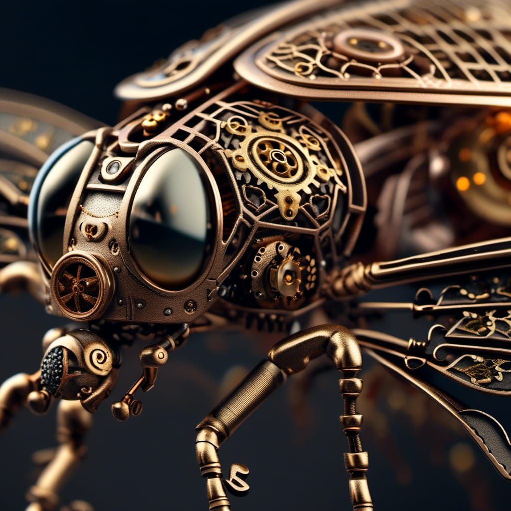 Steampunk Fly Insect Close-Up Macro Photograph