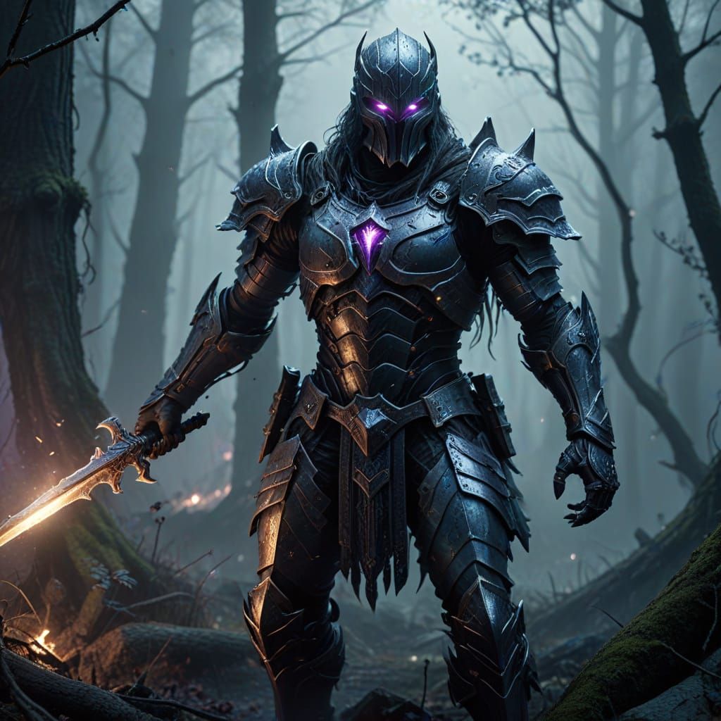Epic Dark Fantasy Warrior Battles Enderman in Mysterious For...